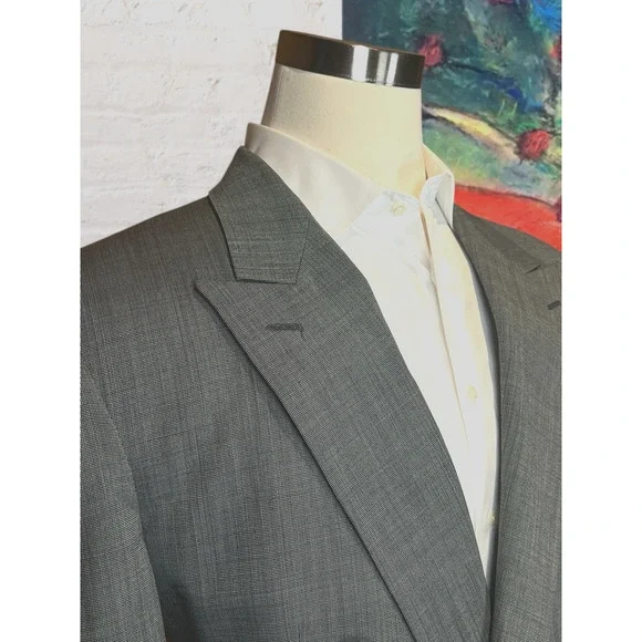 Vintage Burberry Mens 46L Gray Nailhead Double Breasted Designer Power Blazer - Picture 3 of 14